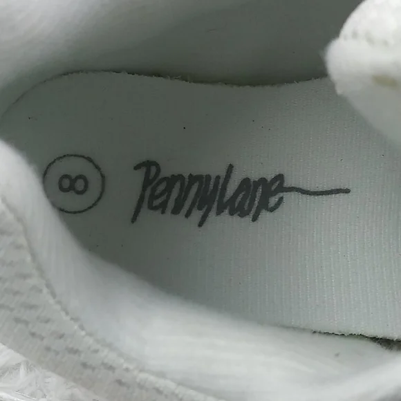 Penny Lane White Faux Leather Mesh Upper  Almond Toe Lace Up Low Top Sneaker - Picture 8 of 13
